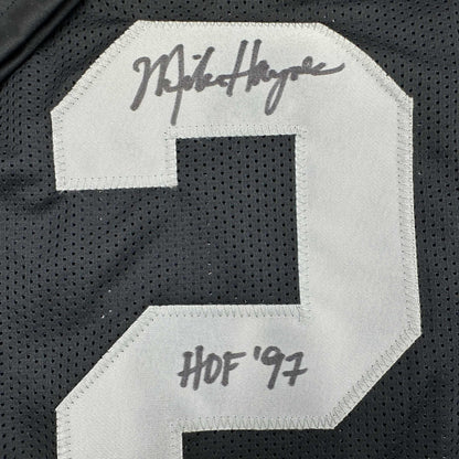 Autographed/Signed Michael Mike Haynes HOF 97 Oakland Black Football Jersey Beckett BAS COA