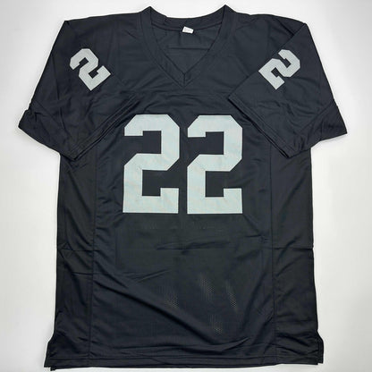 Autographed/Signed Michael Mike Haynes HOF 97 Oakland Black Football Jersey Beckett BAS COA