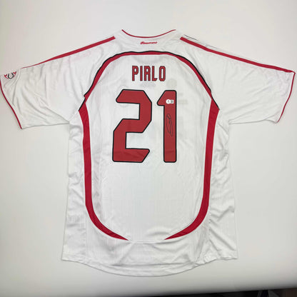 Autographed/Signed Andrea Pirlo AC Milan White Soccer Futbol Jersey Beckett BAS COA