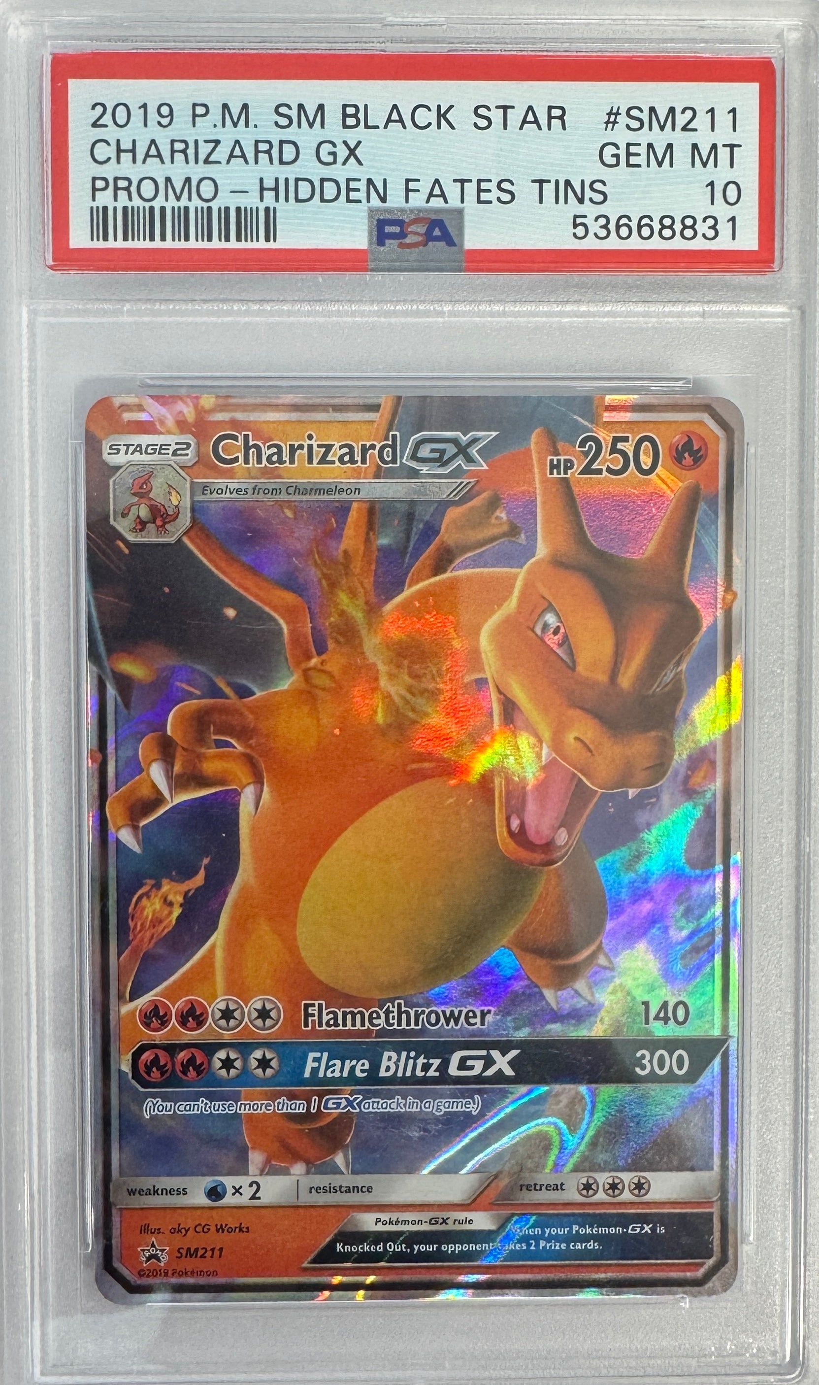 Graded 2019 PKM Sm Black Star Promo #SM211 Charizard Gx Promo