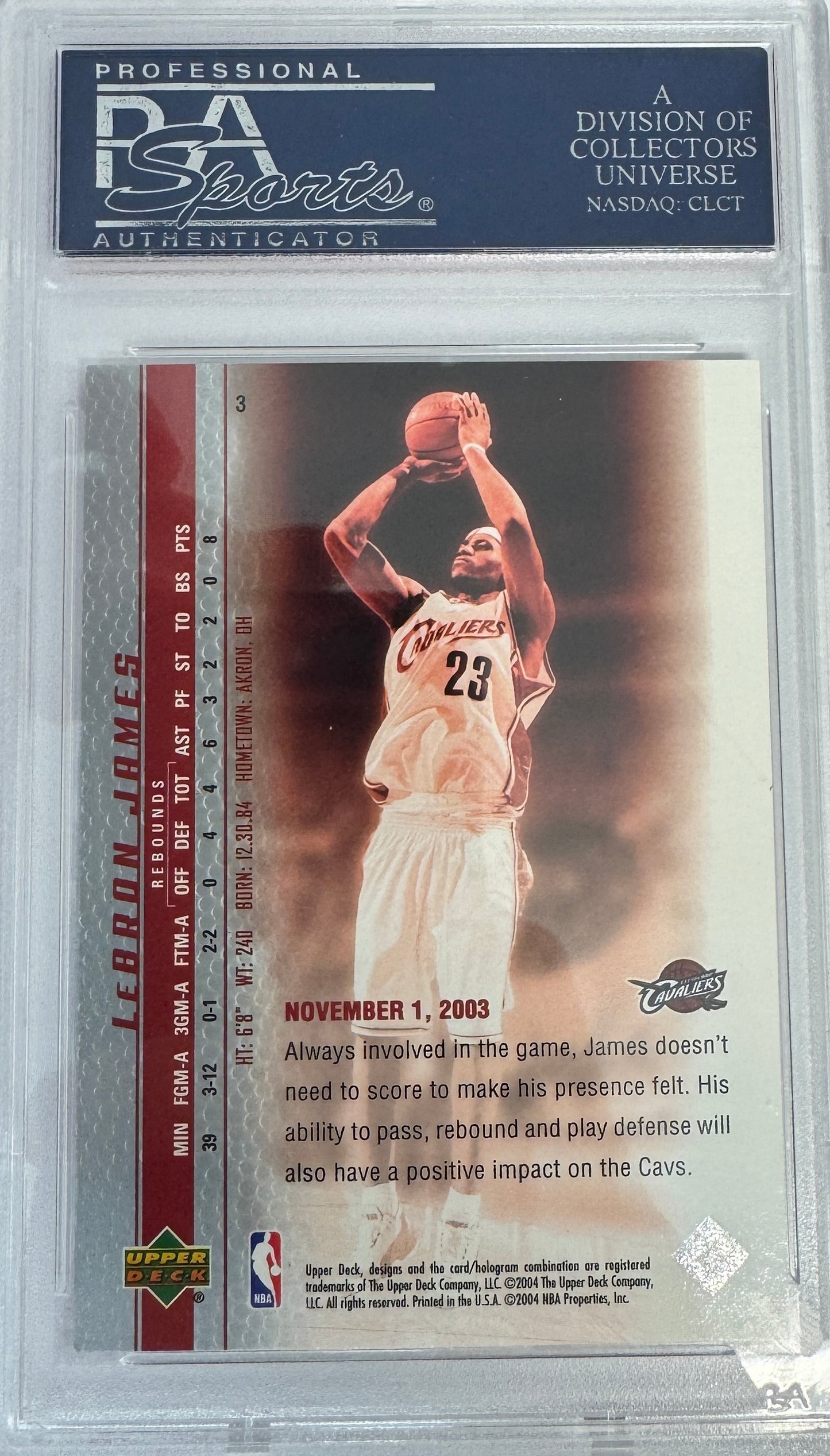 Graded 2003 Upper Deck UD LeBron James #3 Phenomenal Beginning Rookie RC Basketball Card PSA 10 Gem Mint