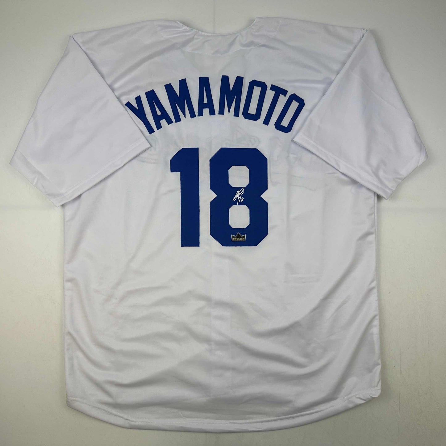Facsimile Autographed Yoshinobu Yamamoto Los Angeles LA White Reprint Laser Auto Baseball Jersey Size Men's XL