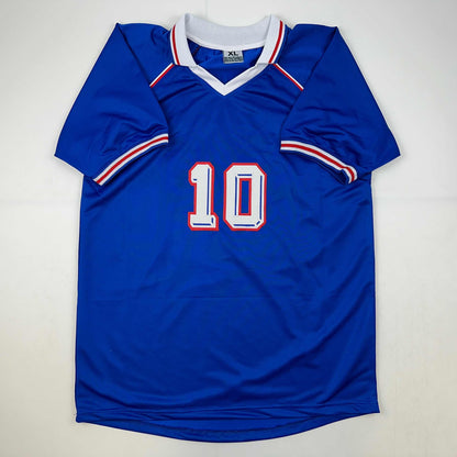 Facsimile Autographed Zinedine Zidane France Blue World Cup Reprint Laser Auto Soccer Jersey Size Men's XL