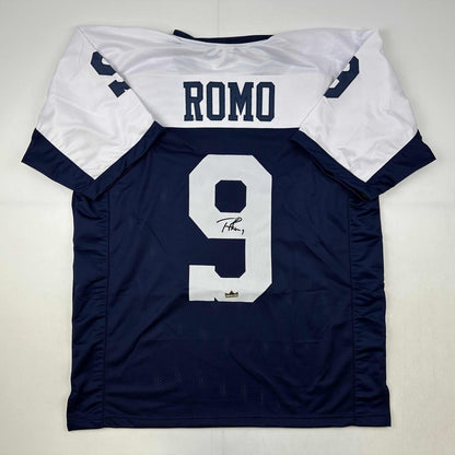 Facsimile Autographed Tony Romo Dallas Thanksgiving Day Reprint Laser Auto Football Jersey Size Men's XL
