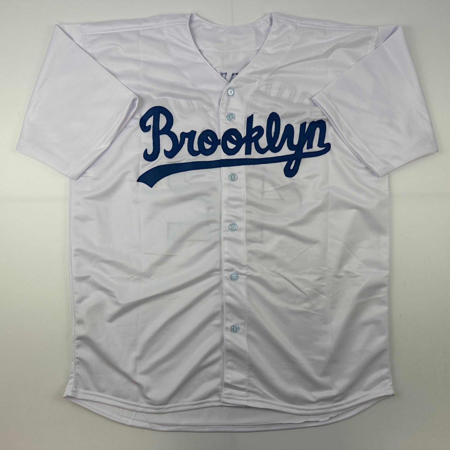 Facsimile Autographed Jackie Robinson Brooklyn Los Angeles LA White Reprint Laser Auto Baseball Jersey Size Men's XL