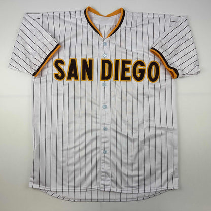 Facsimile Autographed Juan Soto San Diego Pinstripe Reprint Laser Auto Baseball Jersey Size Men's XL