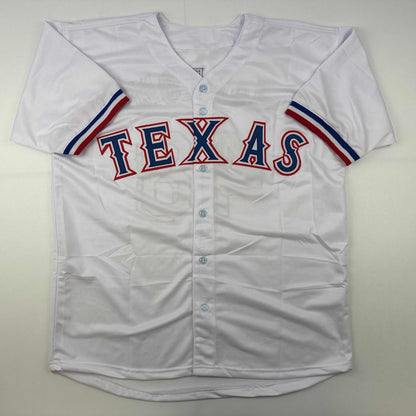Facsimile Autographed Jacob DeGrom Texas White Reprint Laser Auto Baseball Jersey Size Men's XL