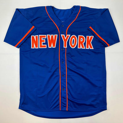 Facsimile Autographed Justin Verlander New York Blue Reprint Laser Auto Baseball Jersey Size Men's XL