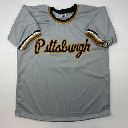 Facsimile Autographed Roberto Clemente Pittsburgh Grey Reprint Laser Auto Baseball Jersey Size Men's XL