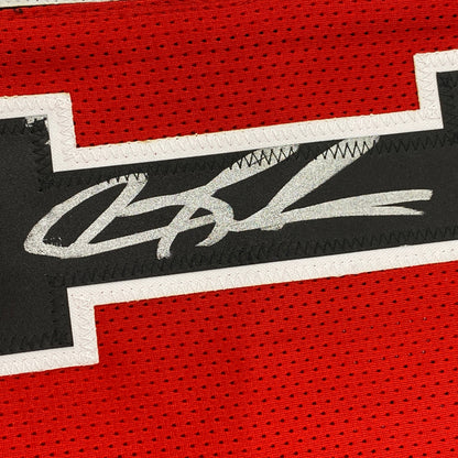 Autographed/Signed Dennis Rodman Chicago Split Red/Black Basketball Jersey Beckett BAS COA