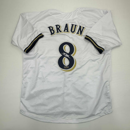 Facsimile Autographed Ryan Braun Milwaukee White Reprint Laser Auto Baseball Jersey Size Men's XL