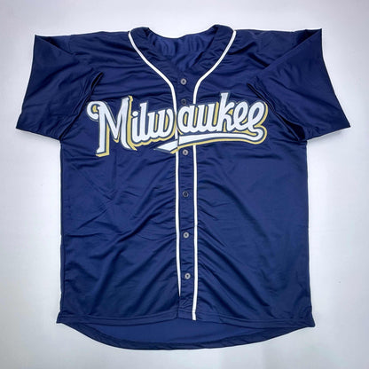 Facsimile Autographed Prince Fielder Milwaukee Blue Reprint Laser Auto Baseball Jersey Size Men's XL