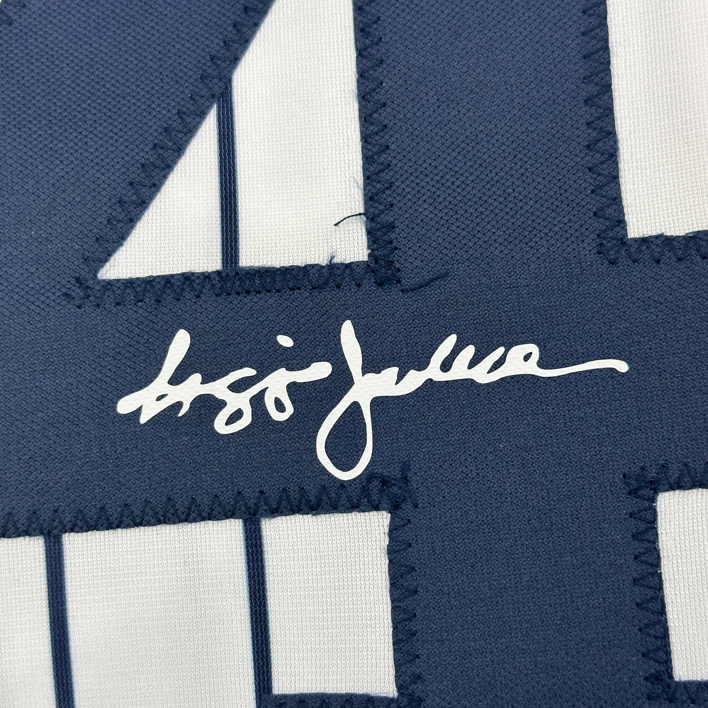 Facsimile Autographed Reggie Jackson New York Pinstripe Reprint Laser Auto Baseball Jersey Size Men's XL