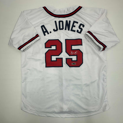Facsimile Autographed Andruw Jones Atlanta White Reprint Laser Auto Baseball Jersey Size Men's XL