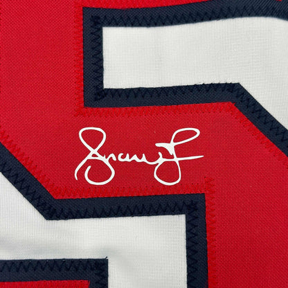 Facsimile Autographed Andruw Jones Atlanta White Reprint Laser Auto Baseball Jersey Size Men's XL