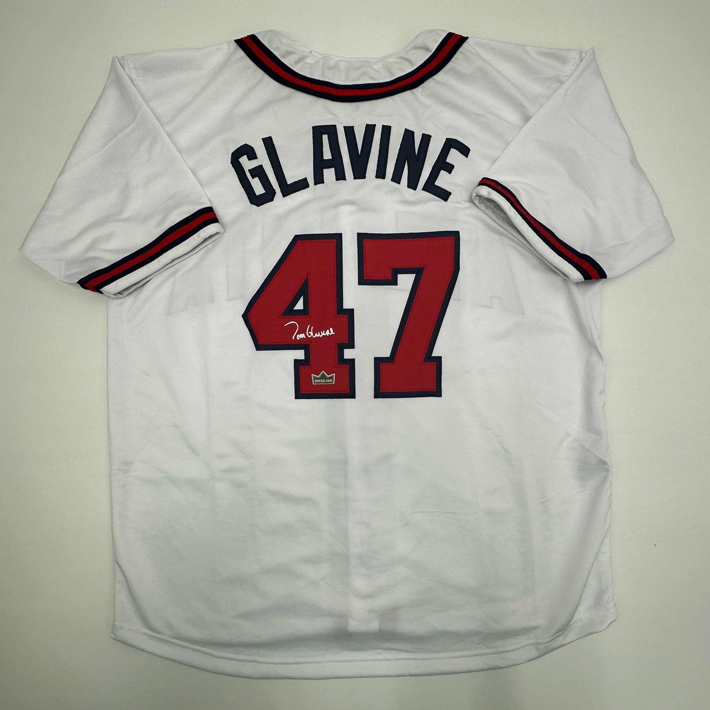 Facsimile Autographed Tom Glavine Atlanta White Reprint Laser Auto Baseball Jersey Size Men's XL