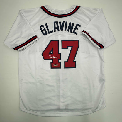Facsimile Autographed Tom Glavine Atlanta White Reprint Laser Auto Baseball Jersey Size Men's XL
