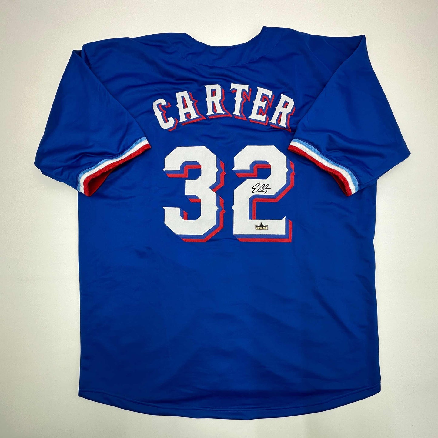 Facsimile Autographed Evan Carter Texas Blue Reprint Laser Auto Baseball Jersey Size Men's XL