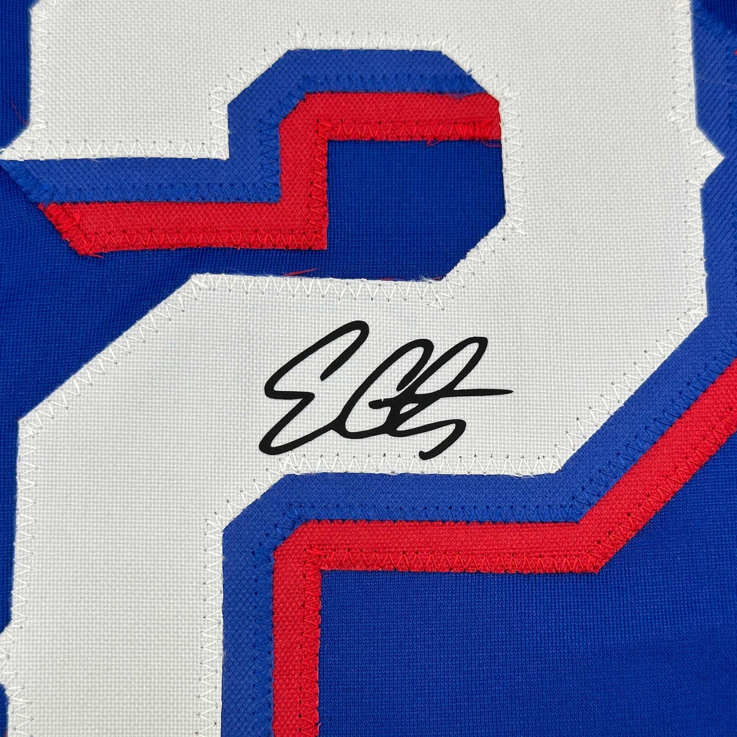 Framed Facsimile Autographed Evan Carter 35x39 Texas Blue Reprint Laser Auto Baseball Jersey