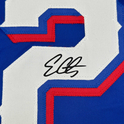 Framed Facsimile Autographed Evan Carter 35x39 Texas Blue Reprint Laser Auto Baseball Jersey