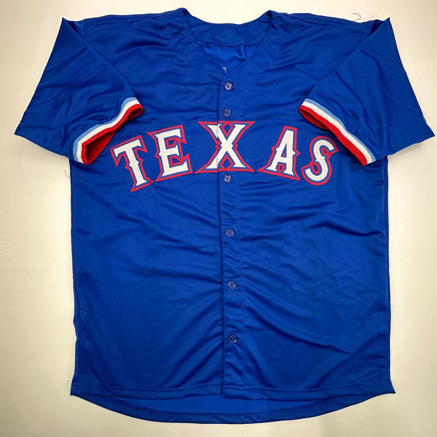 Facsimile Autographed Evan Carter Texas Blue Reprint Laser Auto Baseball Jersey Size Men's XL