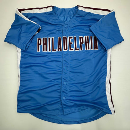 Facsimile Autographed Steve Carlton Philadelphia Blue Retro Reprint Laser Auto Baseball Jersey Size Men's XL