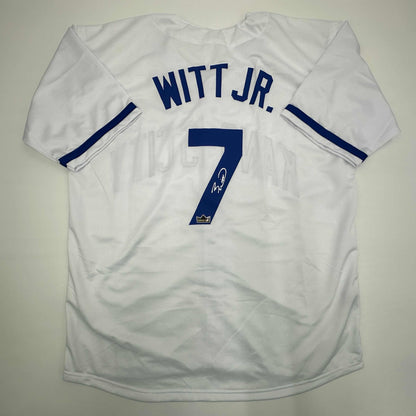 Facsimile Autographed Bobby Witt Jr Kansas City White Reprint Laser Auto Baseball Jersey Size Men's XL