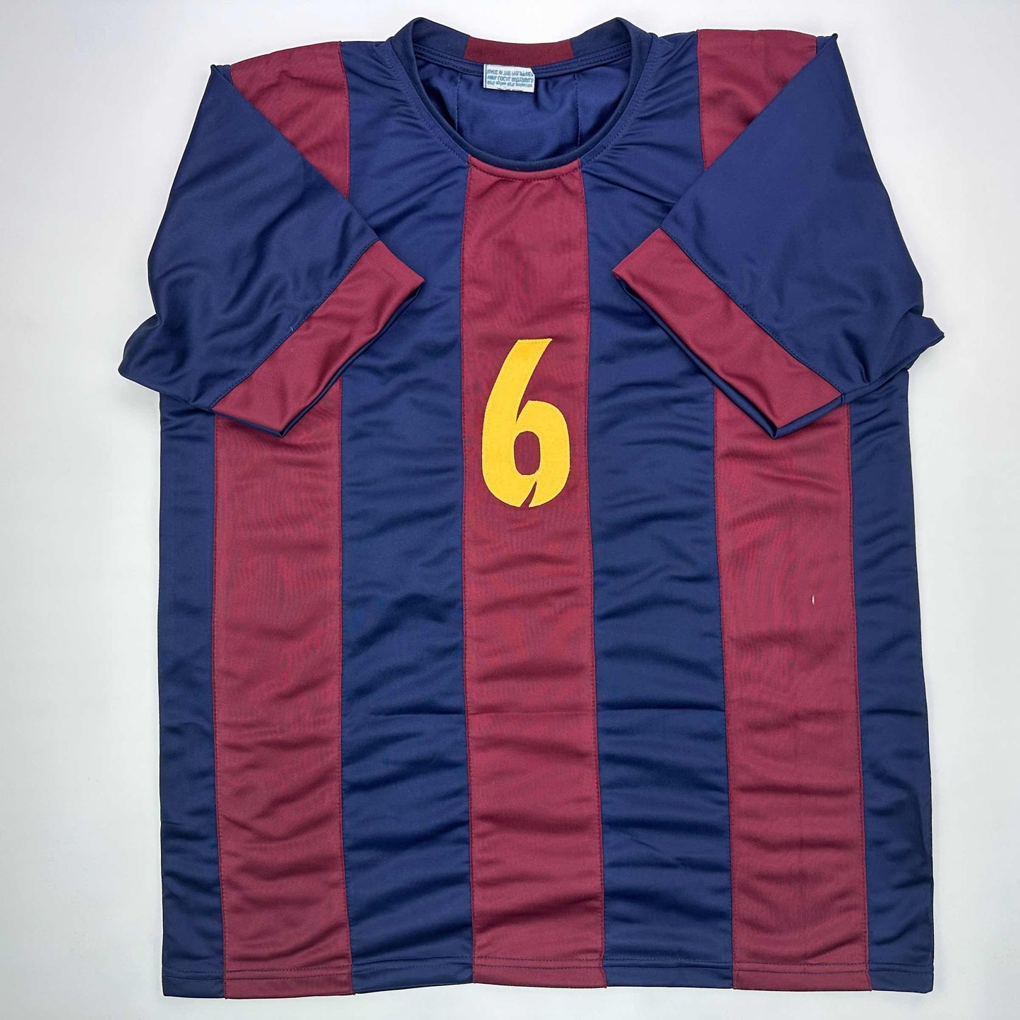 Facsimile Autographed Xavi Hernandez FC Barcelona Blue/Red Reprint Laser Auto Soccer Jersey Size Men's XL