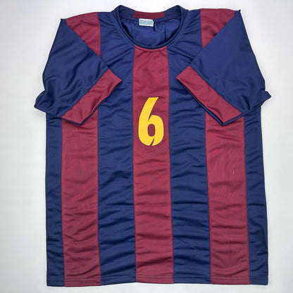 Facsimile Autographed Xavi Hernandez FC Barcelona Blue/Red Reprint Laser Auto Soccer Jersey Size Men's XL