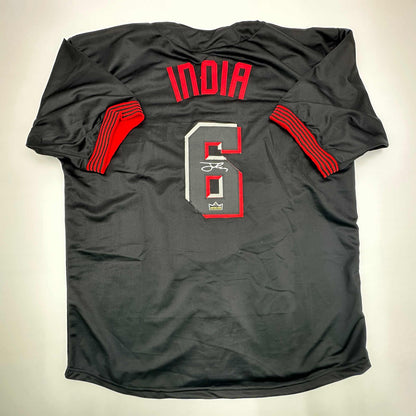 Facsimile Autographed Jonathan India Cincinnati Black City Connect Reprint Laser Auto Baseball Jersey Size Men's XL