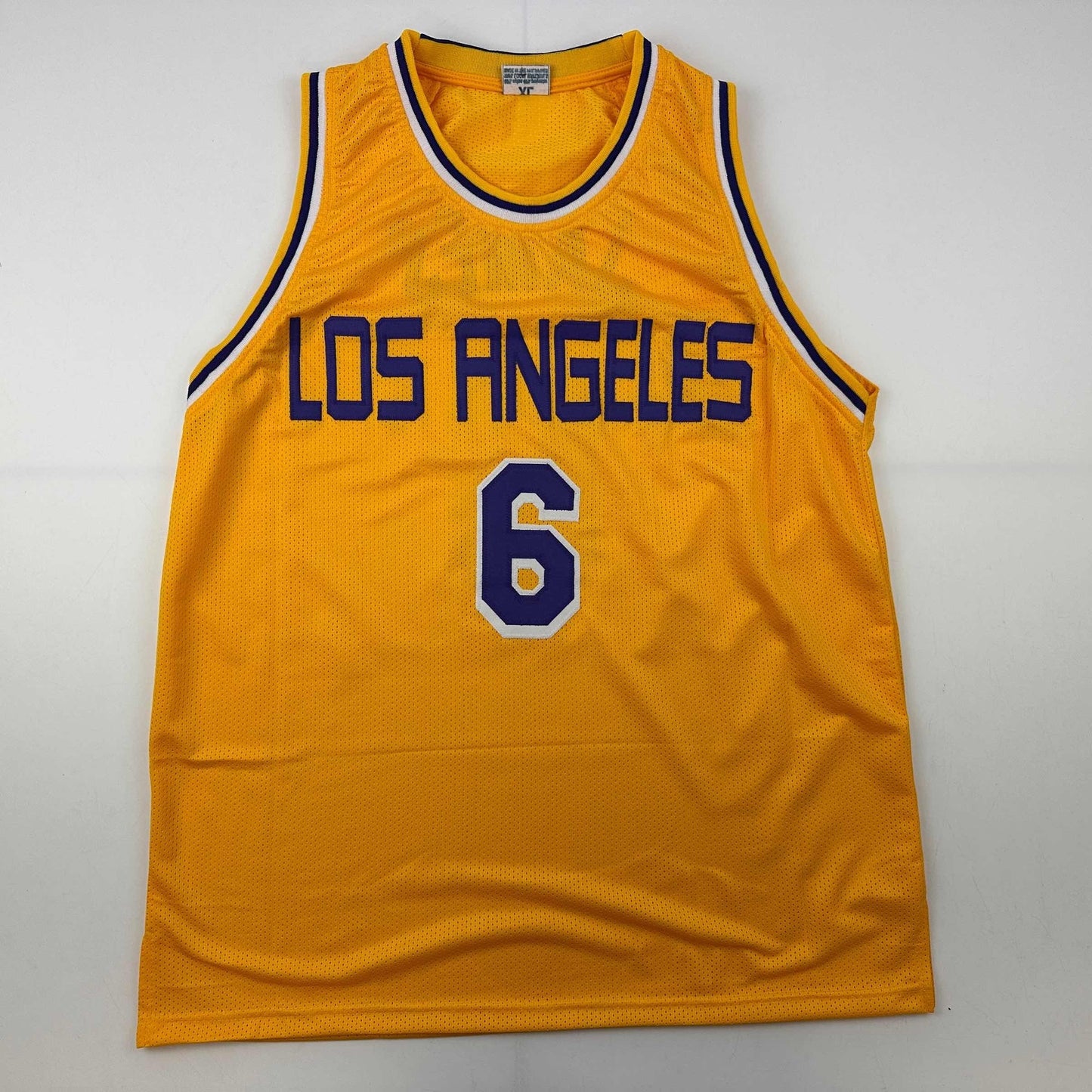 Facsimile Autographed LeBron James Los Angeles LA Yellow Reprint Laser Auto Basketball Jersey Size Men's XL