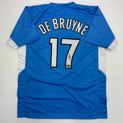 Facsimile Autographed Kevin De Bruyne Manchester City Blue Reprint Laser Auto Soccer Jersey Size Men's XL