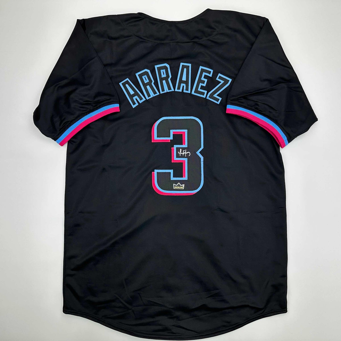 Facsimile Autographed Luis Arraez Miami Black Reprint Laser Auto Baseball Jersey Size Men's XL