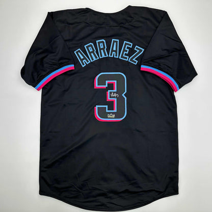 Facsimile Autographed Luis Arraez Miami Black Reprint Laser Auto Baseball Jersey Size Men's XL