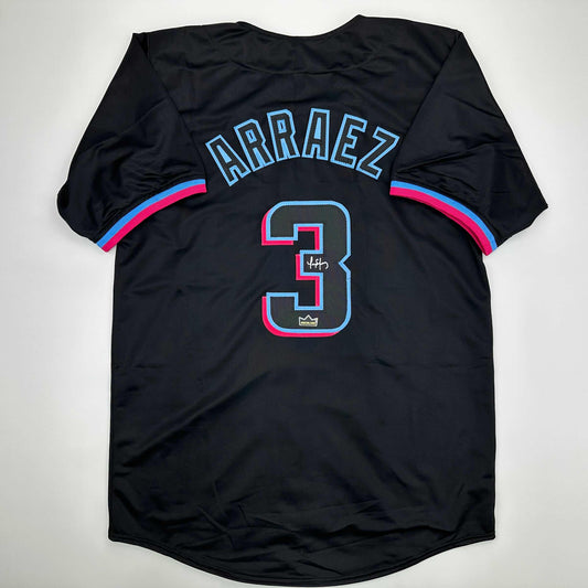Facsimile Autographed Luis Arraez Miami Black Reprint Laser Auto Baseball Jersey Size Men's XL
