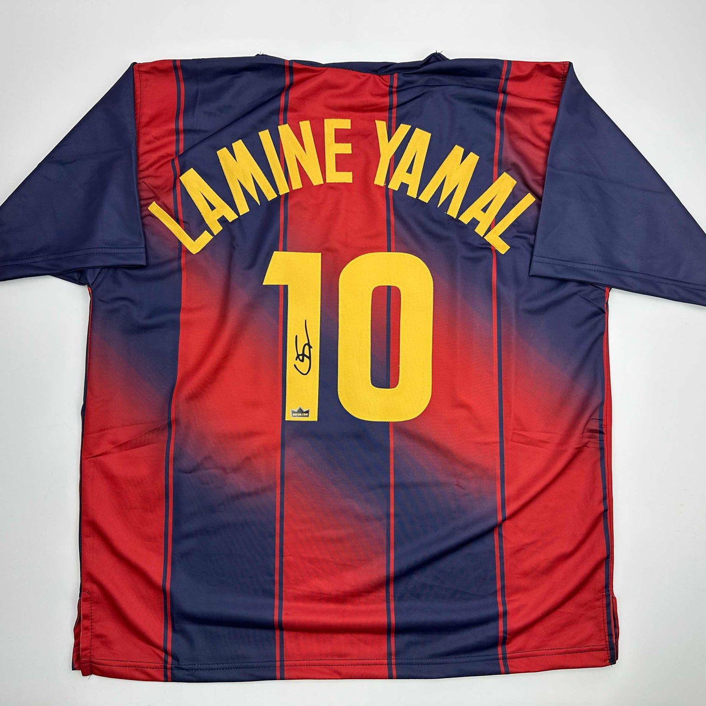 Facsimile Autographed Lamine Yamal #10 FC Barcelona Blue/Red Reprint Laser Auto Soccer Jersey Size Men's XL