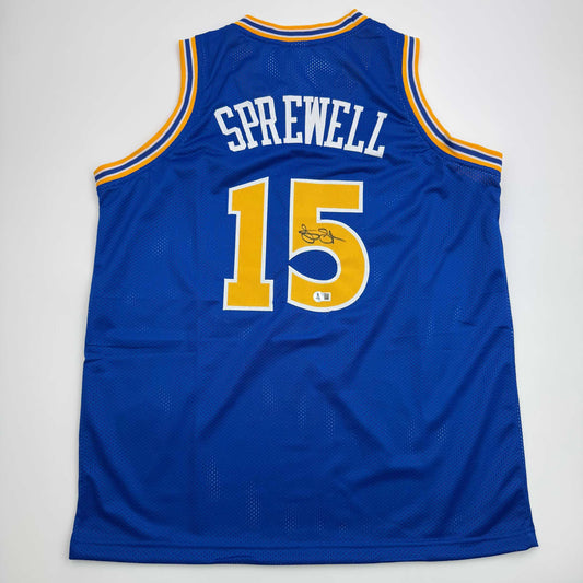 Autographed/Signed Latrell Sprewell Golden State Blue Basketball Jersey Beckett BAS COA