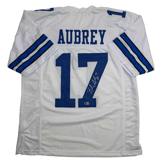 Autographed/Signed Brandon Aubrey Dallas White Football Jersey Beckett BAS COA
