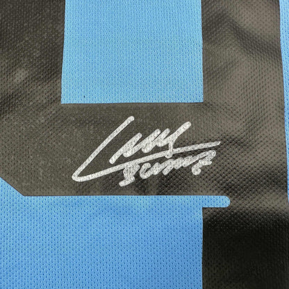 Autographed/Signed Luis Suarez Uruguay Blue World Cup Soccer Futbol Jersey Beckett BAS COA