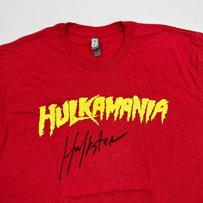 Autographed/Signed Hulk Hogan Hulkamania Red WWE Wrestling Shirt T-Shirt Beckett BAS COA
