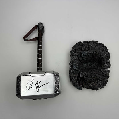 Autographed/Signed Chris Hemsworth Thor Mjolnir 17" Hammer with Base Marvel Avengers Infinity War End Game Replica Movie Prop Beckett BAS COA