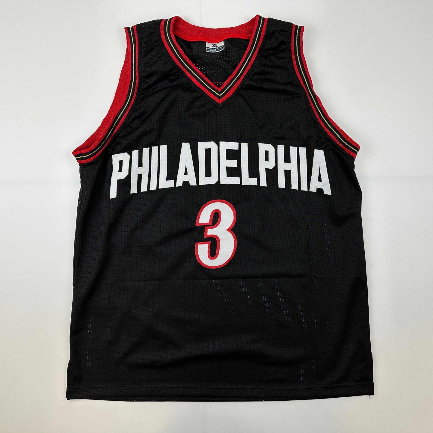 Facsimile Autographed Allen Iverson Philadelphia Black Reprint Laser Auto Basketball Jersey Size Men's XL