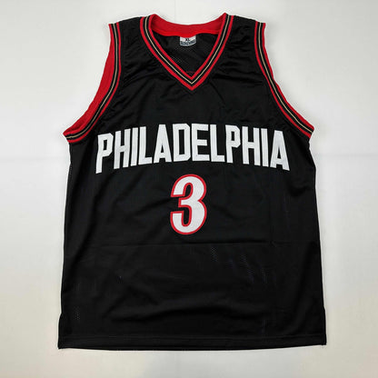 Facsimile Autographed Allen Iverson Philadelphia Black Reprint Laser Auto Basketball Jersey Size Men's XL