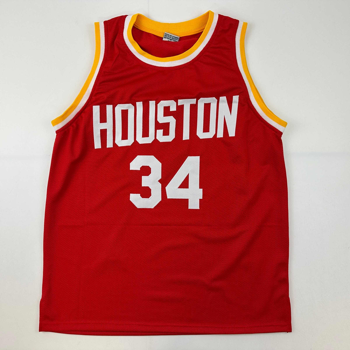 Facsimile Autographed Hakeem Olajuwon Houston Red Reprint Laser Auto Basketball Jersey Size Men's XL