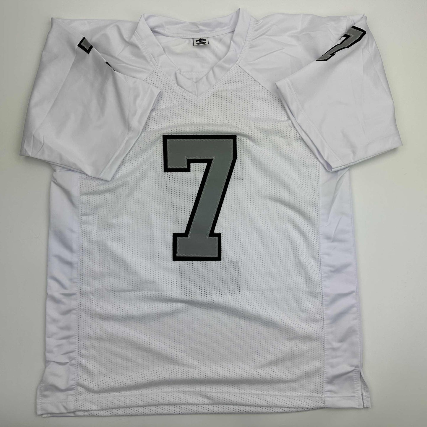 Autographed/Signed Geno Smith Oakland White Color Rush Football Jersey Beckett BAS COA