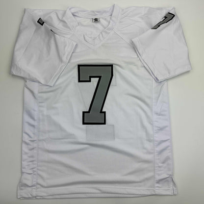 Autographed/Signed Geno Smith Oakland White Color Rush Football Jersey Beckett BAS COA