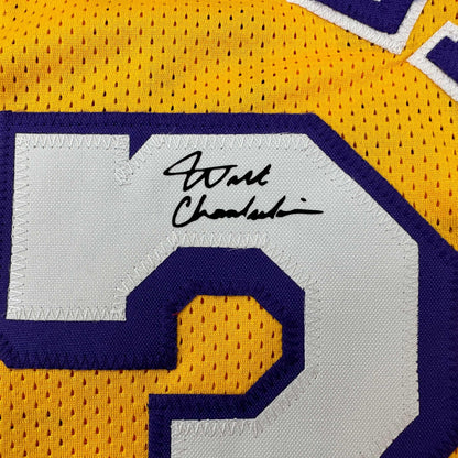 Facsimile Autographed Wilt Chamberlain Los Angeles LA Yellow Reprint Laser Auto Basketball Jersey Size Men's XL