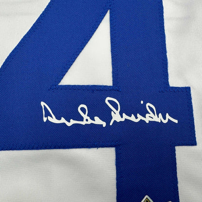 Facsimile Autographed Duke Snider Brooklyn Los Angeles LA White Reprint Laser Auto Baseball Jersey Size Men's XL