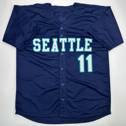 Facsimile Autographed Edgar Martinez Seattle Blue Reprint Laser Auto Baseball Jersey Size Men's XL