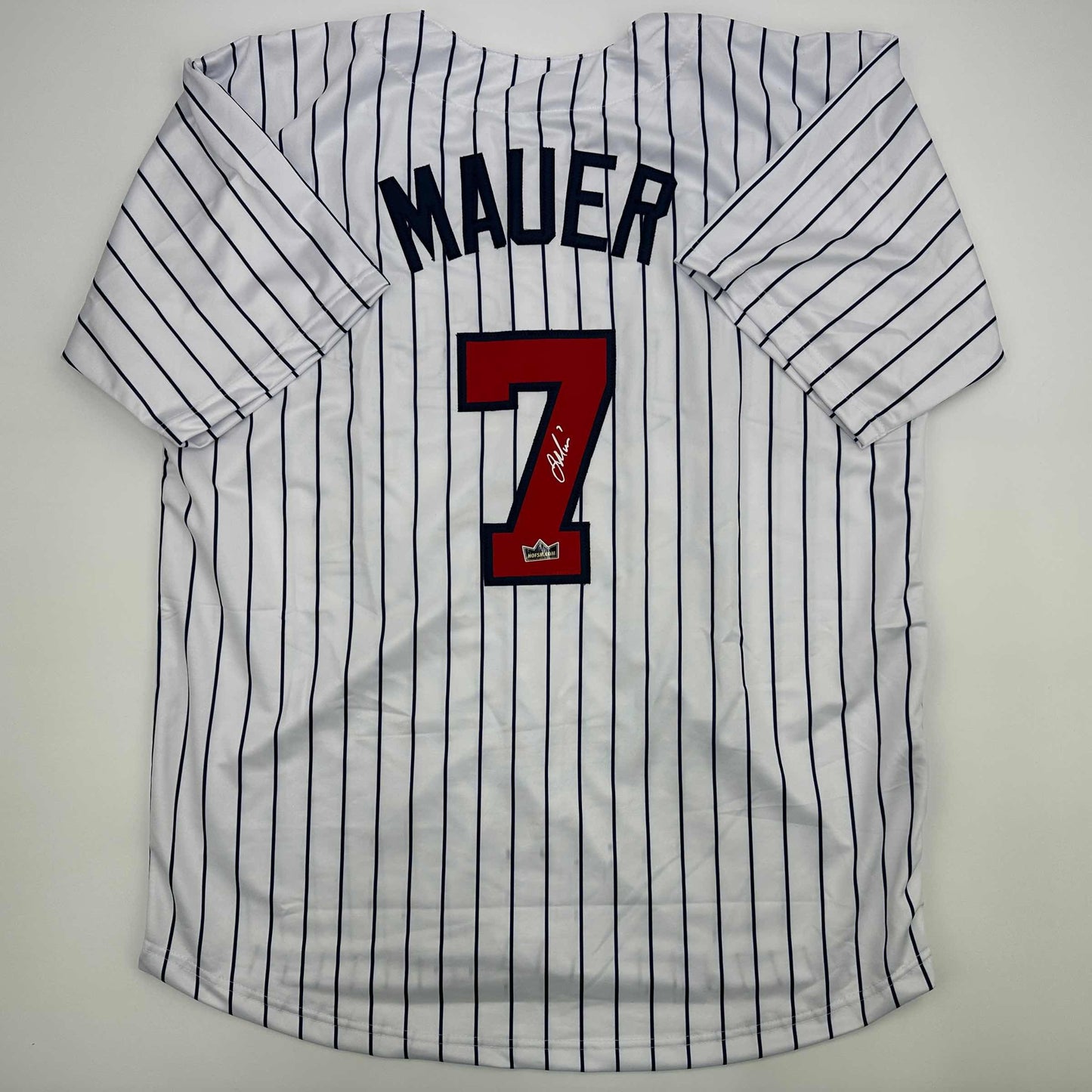 Facsimile Autographed Joe Mauer Minnesota Pinstripe Reprint Laser Auto Baseball Jersey Size Men's XL